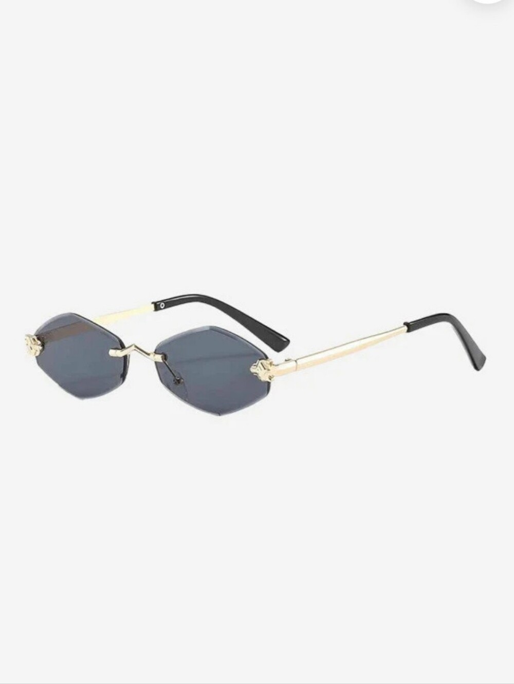 Sierra Darien Black Rimless Hexagon Sunglasses with Gold Patterned Temples.New .